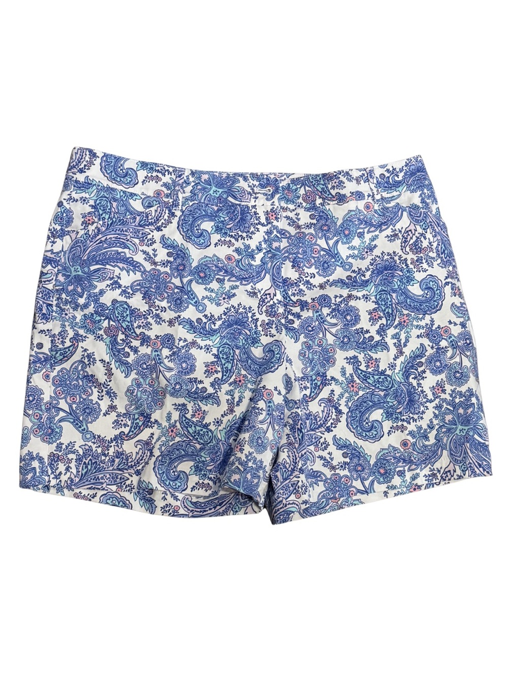 Talbots Petite 14P Blue Paisley Cotton Shorts Preppy Chic Summer